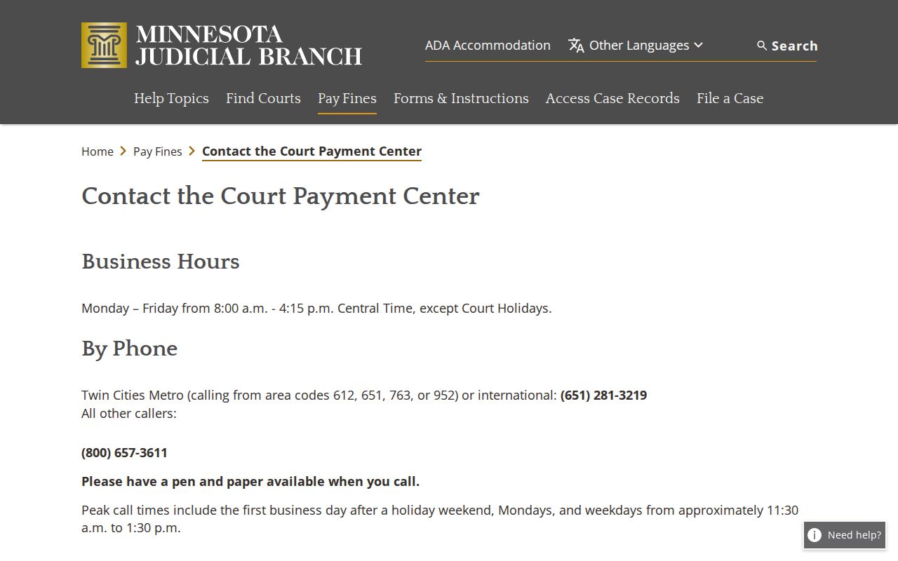 Lake County traffic warrant help from the Minnesota Court Payment Center contact page