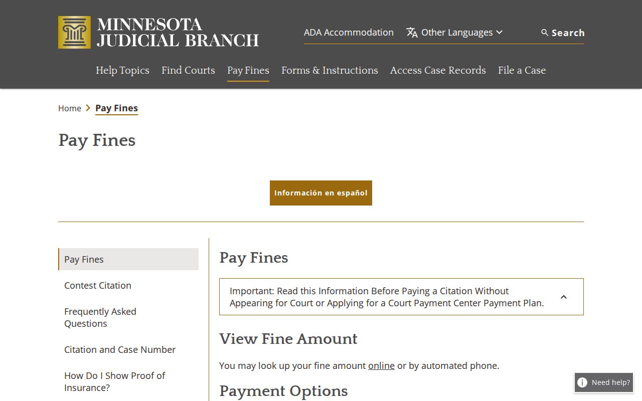 Lake County traffic warrant payment rights and fine options from the Minnesota courts