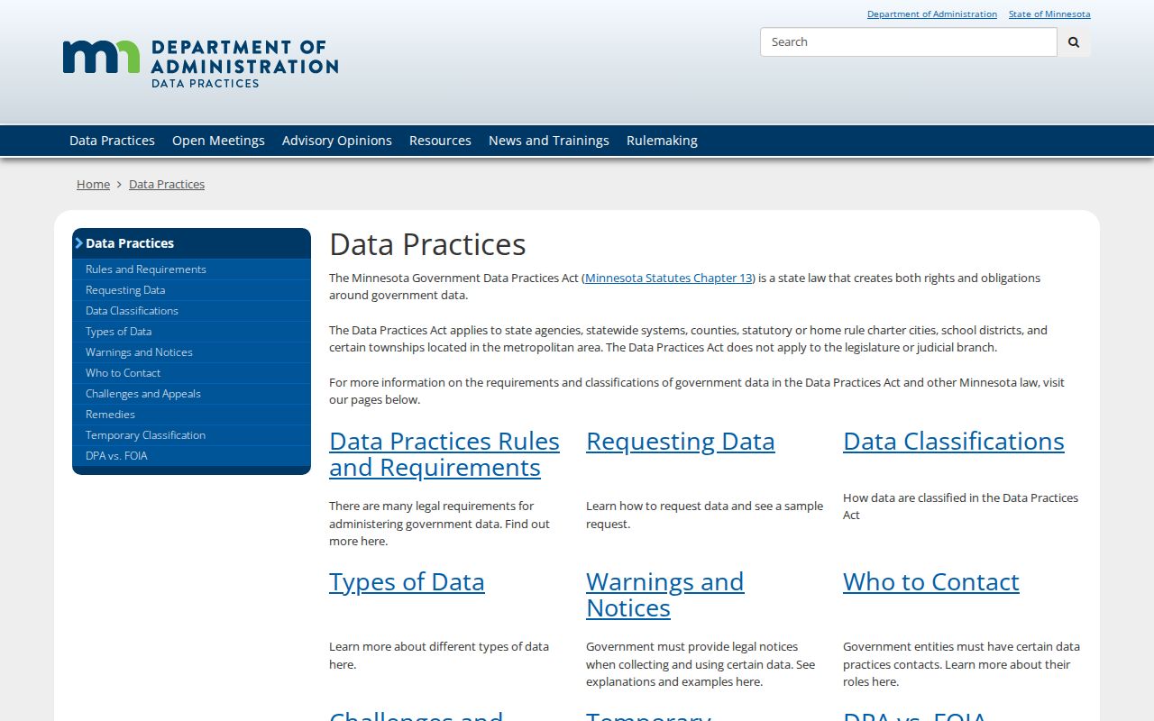 Lake County warrant record access rules published by the state data practices office