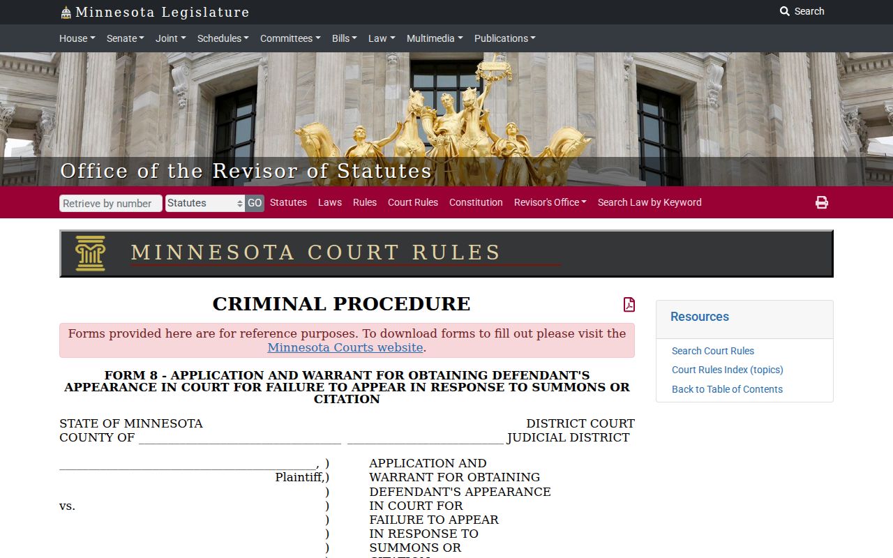 Lake County bench warrant forms published in the Minnesota court rules