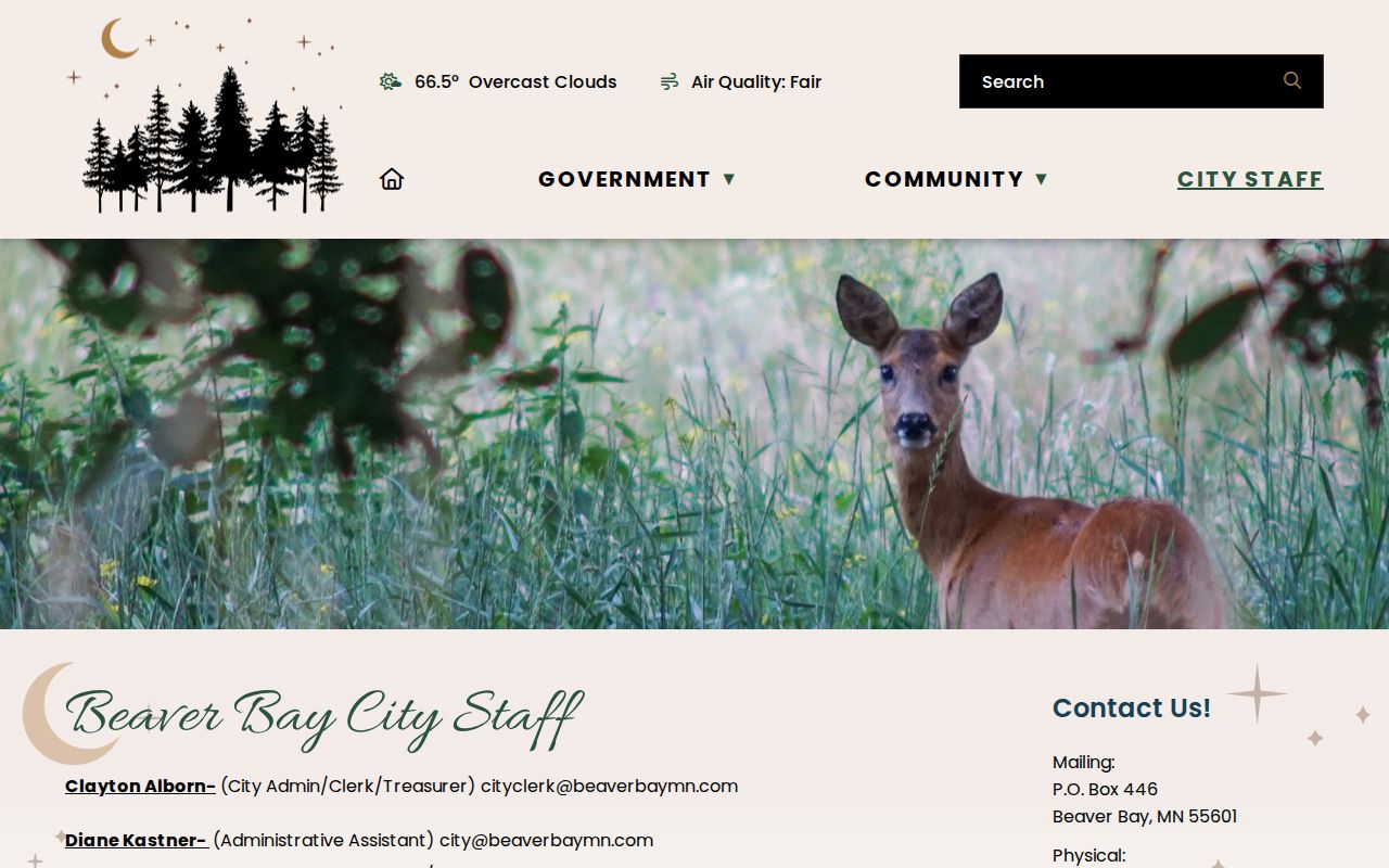 Beaver Bay city page listing hours for Lake County warrant records questions