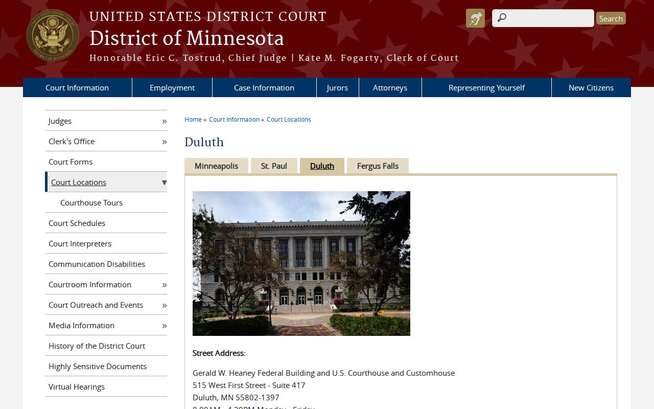 Federal arrest warrant court information covering Lake County, Minnesota